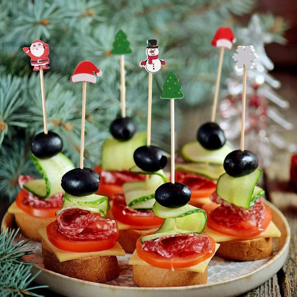100-Pack Snowflake Bamboo Cocktail Picks - 5 Inch Perfect for Holiday Appetizers